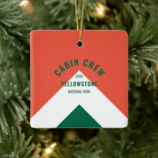 Cabin Crew Peronalized Destination Retro Red Green Ceramic Ornament (Tree)