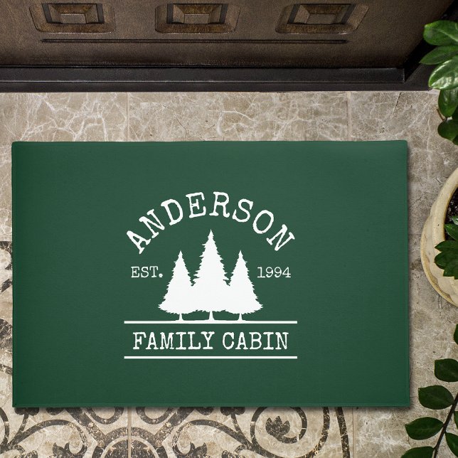 Cabin Family Name Forest Green Doormat (Customize to change background color, text size or text style.)