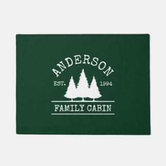 Cabin Family Name Forest Pines Green Doormat