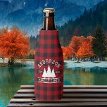 Cabin Family Name Red Buffalo Plaid Bottle Cooler<br><div class="desc">Family Name Cabin Red Buffalo Plaid with Pine Trees Bottle Cooler</div>