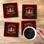Cabin Family Name Red Buffalo Plaid Coaster Set<br><div class="desc">Create a personalised coaster set of 4 featuring rustic red and black buffalo check plaid and an image of forest pine trees in the woods with your custom text in brown (shown with NAME FAMILY CABIN and year established date). All text is editable. Ideal for a family cabin, mountain lodge,...</div>