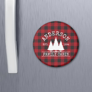 Cabin Family Name Red Buffalo Plaid Magnet