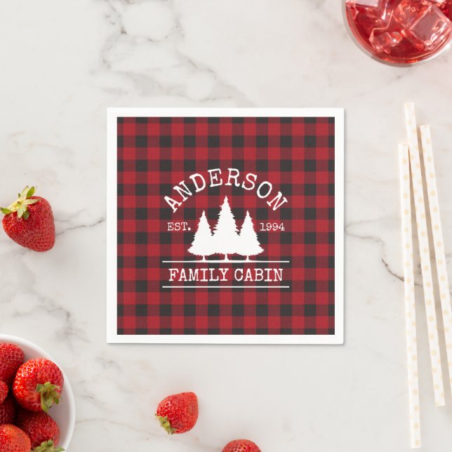 Cabin Family Name Red Buffalo Plaid Napkin (Insitu)