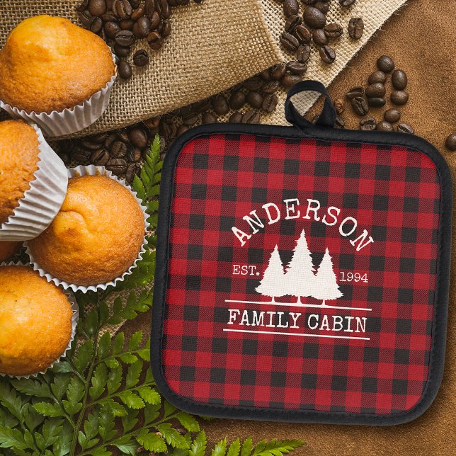 Cabin Family Name Red Buffalo Plaid Pot Holder (A great addition to your kitchen.)