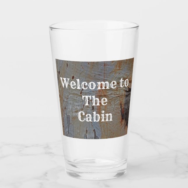 Cabin Guest Welcome Tree Trunk Photo Wildnerness Glass (Front)
