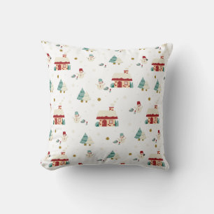 Cabin House and Snowmen Art Pattern II Cushion
