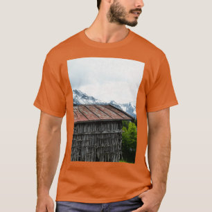 Cabin Hut Wood Landscape Nature Mountains T-Shirt