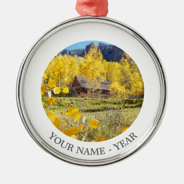 Cabin in Aspens Metal Tree Decoration (Front)