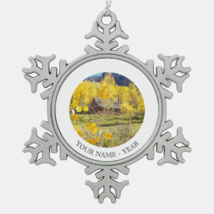 Cabin in Aspens Snowflake Pewter Christmas Ornament