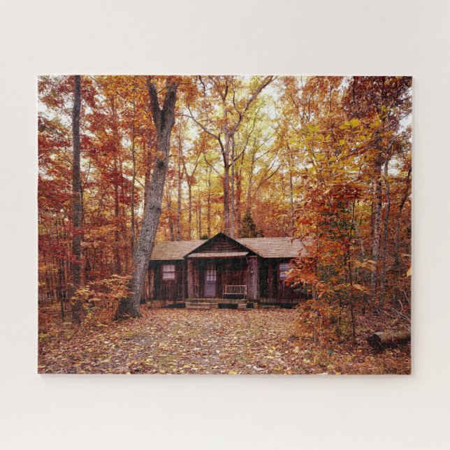 Cabin in the Fall Coloured Woods Jigsaw Puzzle (Horizontal)