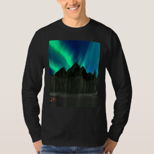 Cabin In The Mountains On An Aurora Night T-Shirt
