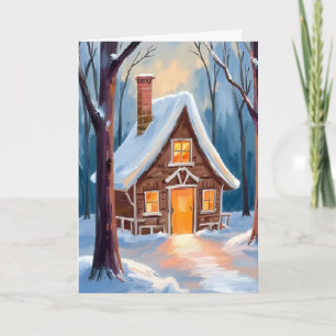 Cabin in the Snowy Winter Woods Christmas Holiday Card