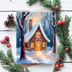 Cabin in the Snowy Winter Woods Christmas Holiday Postcard