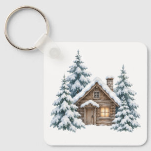 Cabin in the Snowy Woods Keychain