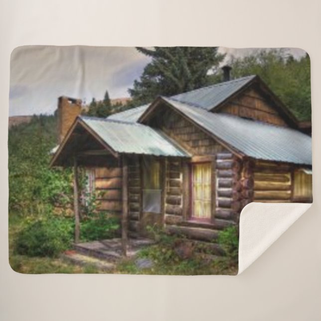 CABIN in the WOODS Sherpa Blanket (Front (Horizontal))