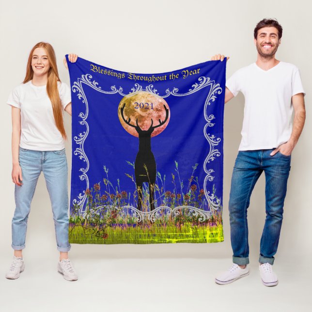 Cabin in Woods  Customisable Wild Deer 2022 Fleece Blanket (In Situ)