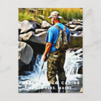 *~* Cabin Man Sun Fishing Stream Maine AP49