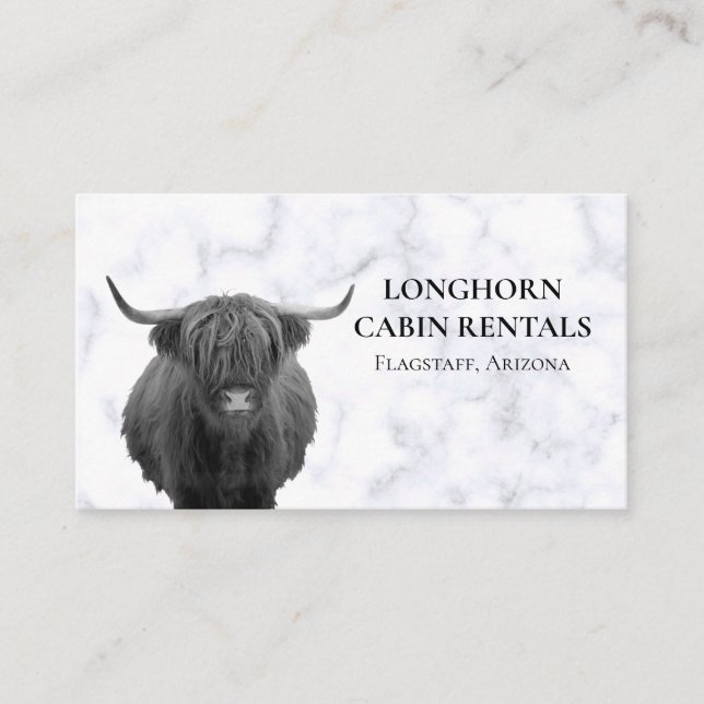 Cabin Mountain Home Vacation Rental Cow Highland B Business Card (Front)