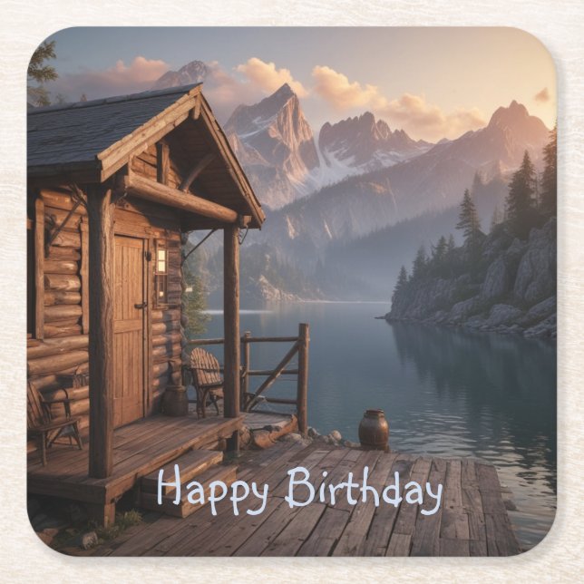 Cabin On The Lake Square Paper Coaster (Front)