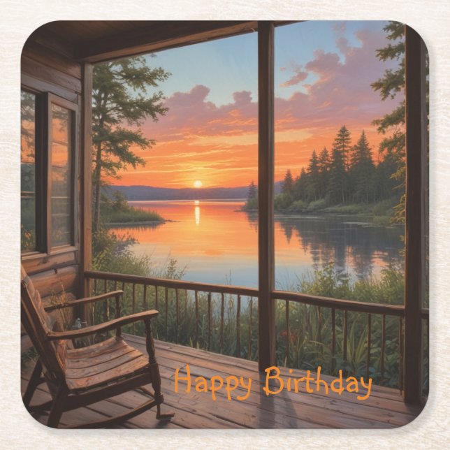 Cabin On The Lake Square Paper Coaster (Front)