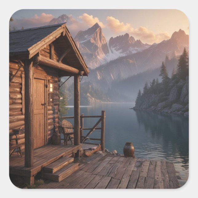 Cabin On The Lake Square Sticker (Front)