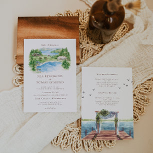 Cabin on the Lake   Storybook Watercolor Invitation