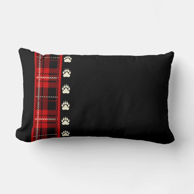 Cabin Red Plaid Bear Paw Print Lumbar Cushion (Front)