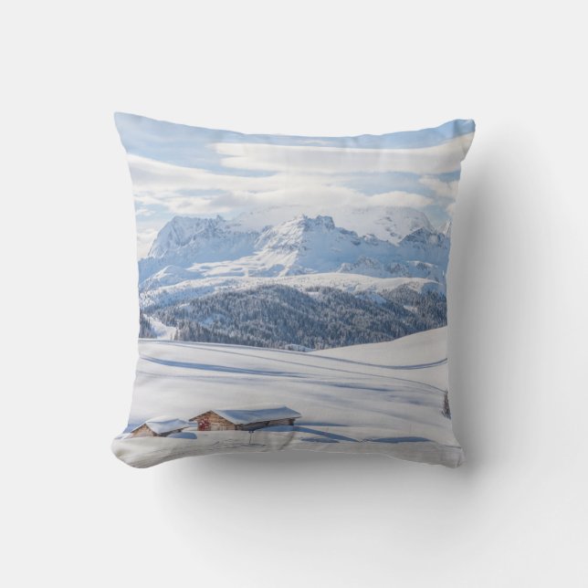 Cabin Retreat Snowscape | Dolomites Cushion (Front)