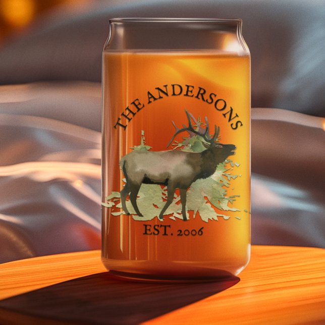 Cabin Rustic Elk wood Personalised Mountain Cabin Can Glass (Creator Uploaded)