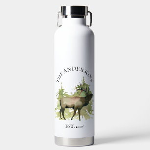Cabin Rustic Elk wood Personalised Mountain Water Bottle