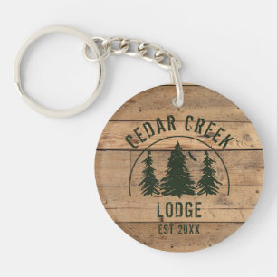 Cabin Rustic Wood Family Name Personalised Key Ring