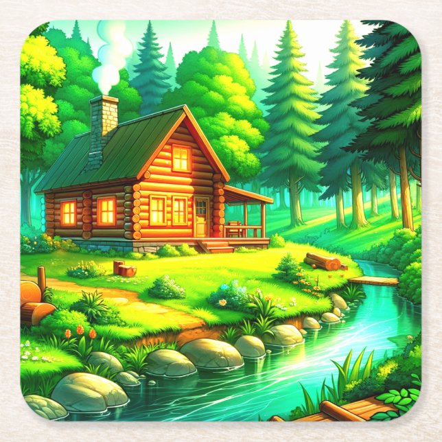 Cabin Square Paper Coaster (Front)