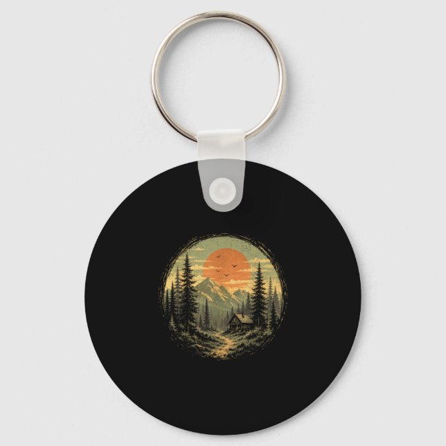Cabin sunset mountain forest wilderness nature key ring (Front)