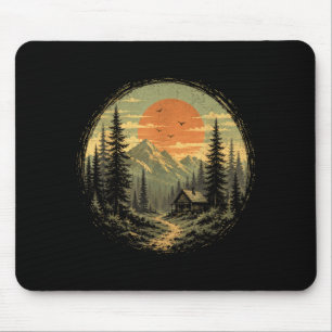 Cabin sunset mountain forest wilderness nature mouse pad