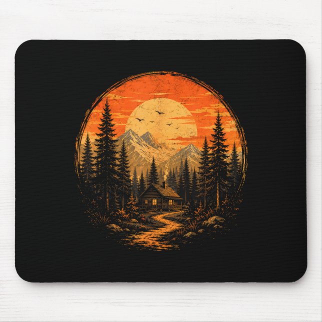 Cabin sunset mountain forest wilderness nature mouse pad (Front)