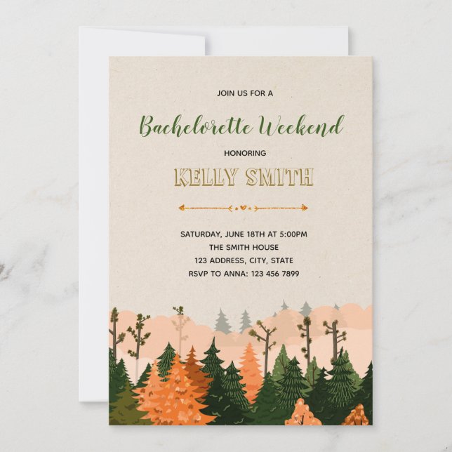 Cabin weekend bachelorette party invitation (Front)