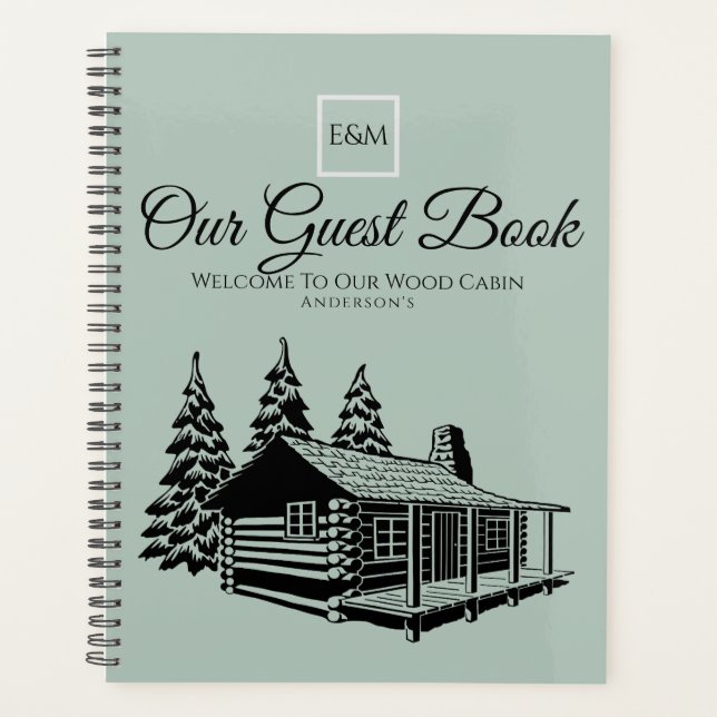 Cabin Welcome Guest Book Rustic Personalised Planner (Front)