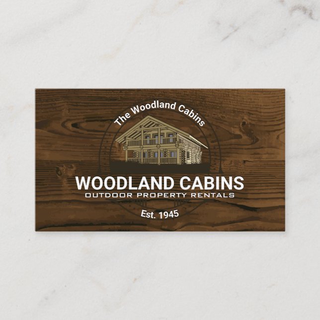Cabin | Wood Grain Background Business Card (Front)