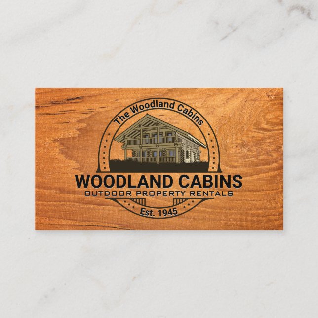 Cabin | Wood Grain Background Business Card (Front)