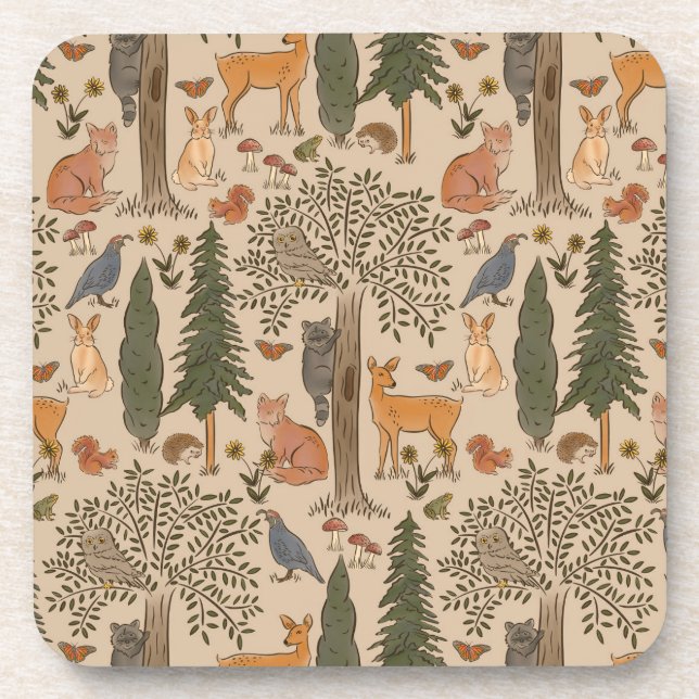 Cabincore Woodland Forest Animals Coaster (Front)