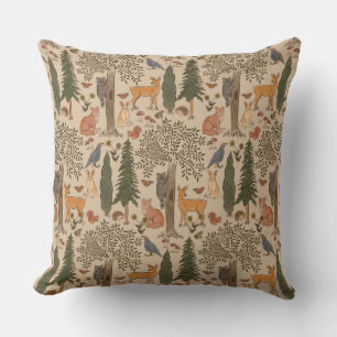 Cabincore Woodland Forest Animals Cushion