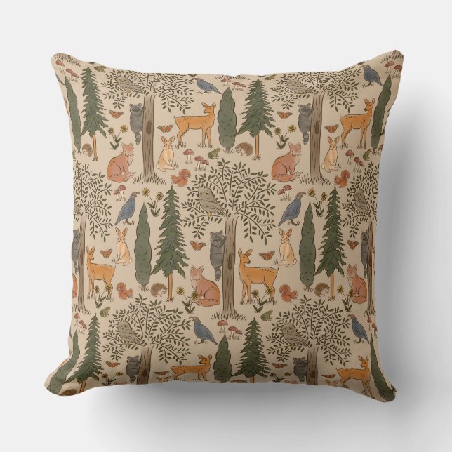 Cabincore Woodland Forest Animals Cushion (Front)