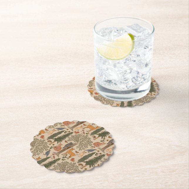 Cabincore Woodland Forest Animals Paper Coaster (Insitu)