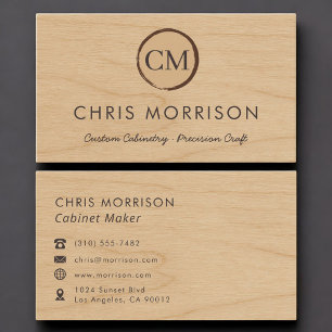 Cabinet Maker Rustic Wood Monogram Professional Business Card