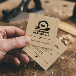Cabinet Maker Rustic Wood Professional Monogram  Square Business Card