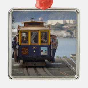 Cable car chugs up Hyde Street in San Metal Tree Decoration