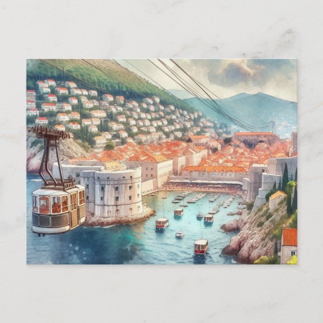 Cable car Dubrovnik Croatia watercolor Postcard (Front)
