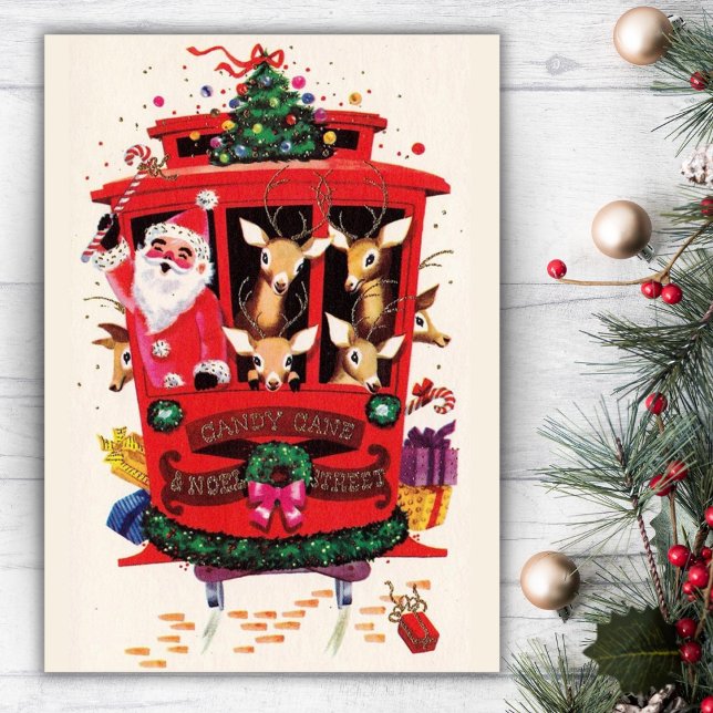 Cable Car Santa & Reindeer Vintage Christmas Holiday Card (Cable Car Santa & Reindeer Vintage Christmas Holiday Card)