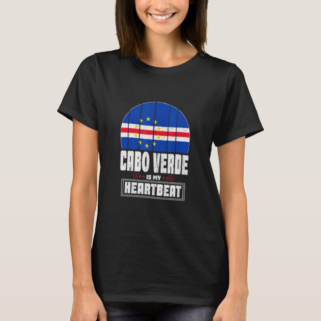 Cabo Cape Verde Is My Heartbeat Love Cape Verde Fl T-Shirt (Front)