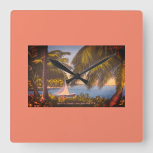 Cabo Rojo, Puerto Rico - Beach at Joyuda Square Wall Clock